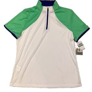 NEW Women's PGA Tour 1/4 Zip S/S Golf Shirt Size L Bright White/Green MSRP $65